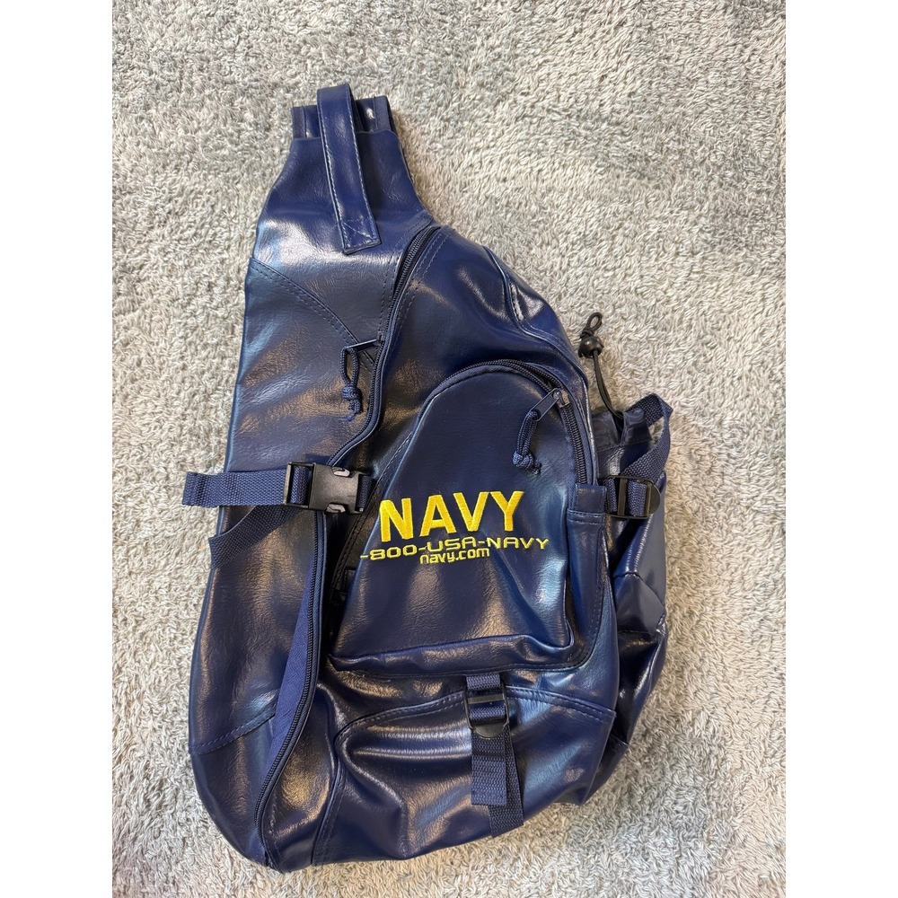 US Navy Crossbody Backpack Embroidered Navy Blue Faux Leather